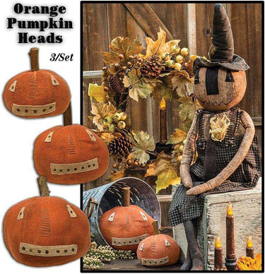 3/Set, Orange Pumpkin Heads - The Fox Decor